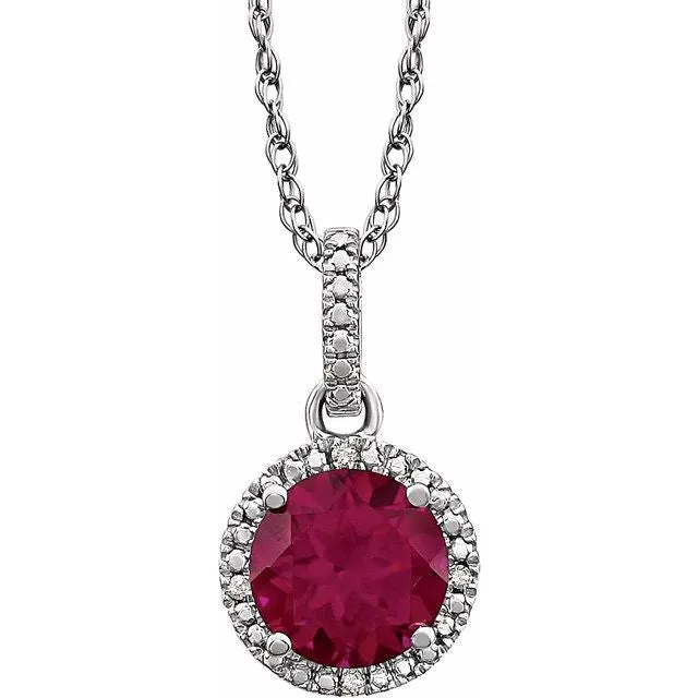 Sterling Silver Gemstone & .01 CTW Diamond 18" Halo-Style Necklace