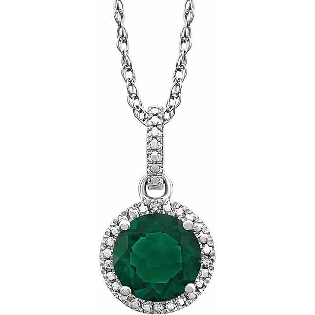 Sterling Silver Gemstone & .01 CTW Diamond 18" Halo-Style Necklace