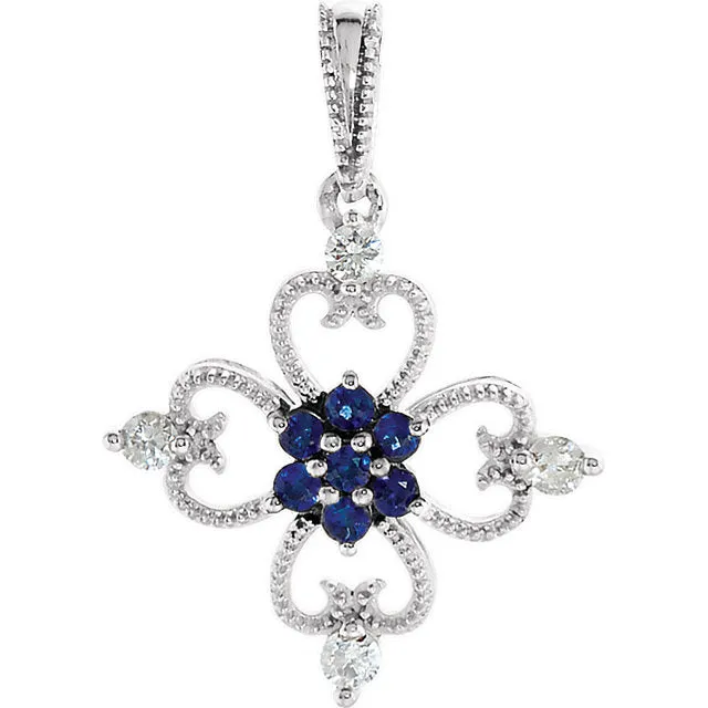 Sterling Silver Genuine Blue Sapphire & 1/10 CTW Diamond Pendant