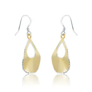 Sterling Silver Gold Plated Teardrop with Diamond Cut Edge Earrings (80035)