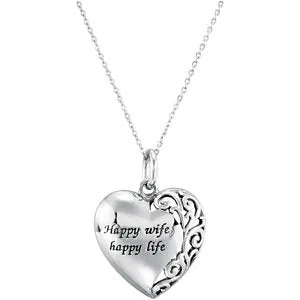 Sterling Silver Happy Wife, Happy Life Necklace
