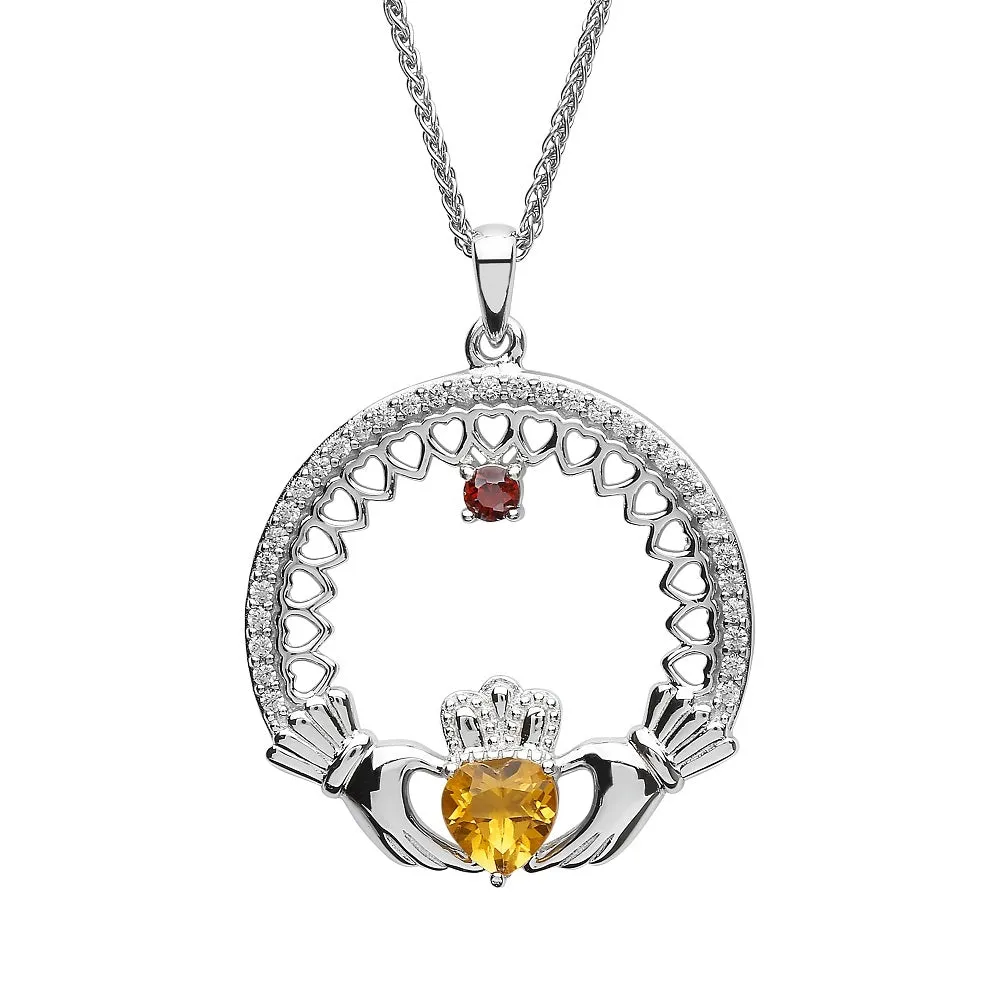 Sterling Silver Irish Family Claddagh Birthstone Pendant Mother and Child SP2246-1