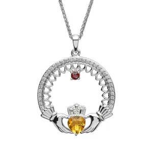Sterling Silver Irish Family Claddagh Birthstone Pendant Mother and Child SP2246-1