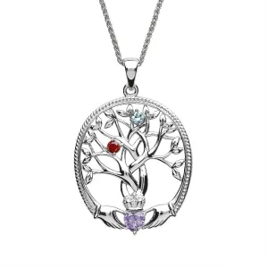 Sterling Silver Irish Family Claddagh Tree of Life Birthstone Pendant Mother and 2 Children - SP2247-2
