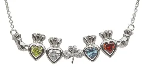 Sterling Silver Mother & Family Claddagh & Shamrock Birthstone Pendant Necklace LS-MP4-S