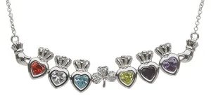 Sterling Silver Mother & Family Claddagh & Shamrock Birthstone Pendant Necklace LS-MP6-S