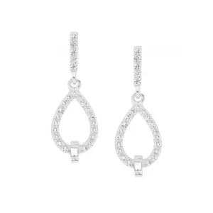 Sterling Silver OpenTear Drop Earrings with a featured Baguette Cubic Zirconia E584S