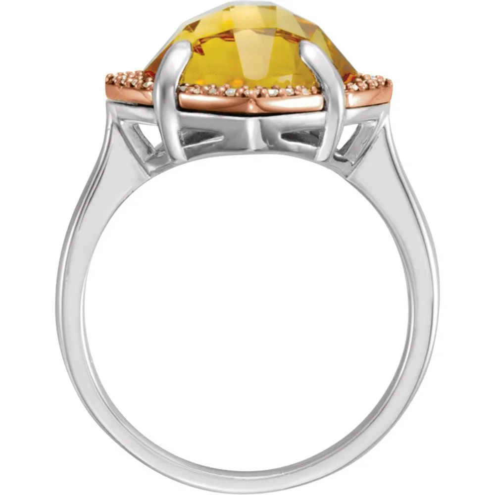 Sterling Silver Rose Gold Plated Citrine & 1/8 CTW Diamond Ring Size 6