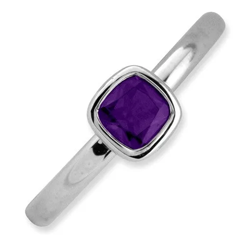 Sterling Silver Stackable Expressions Cushion Cut Amethyst Ring