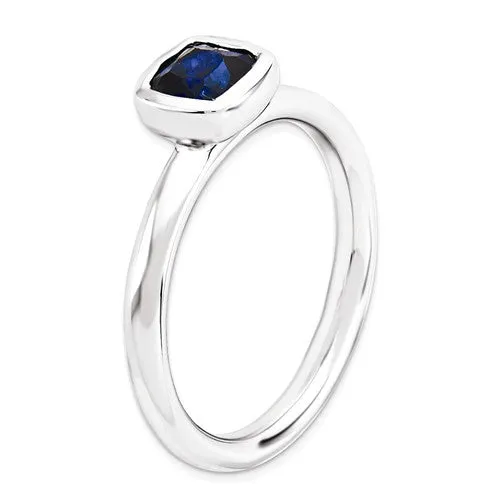 Sterling Silver Stackable Expressions Cushion Cut Cr. Blue Sapphire Ring