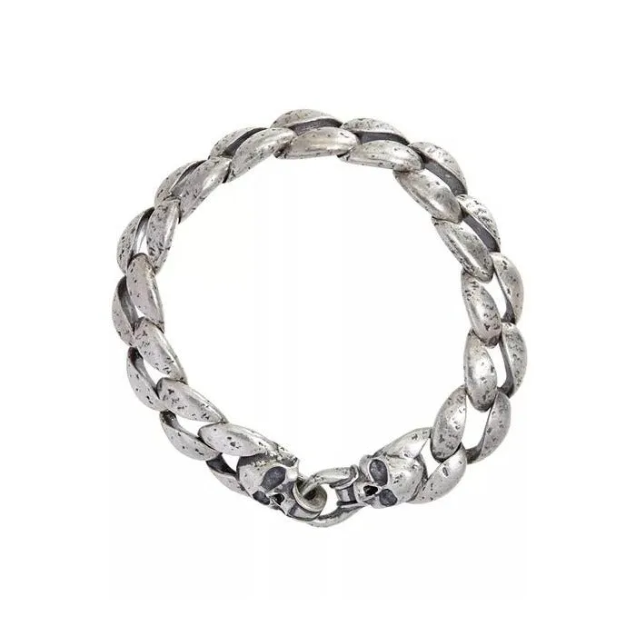 Sterling Skull Curb Link Bracelet