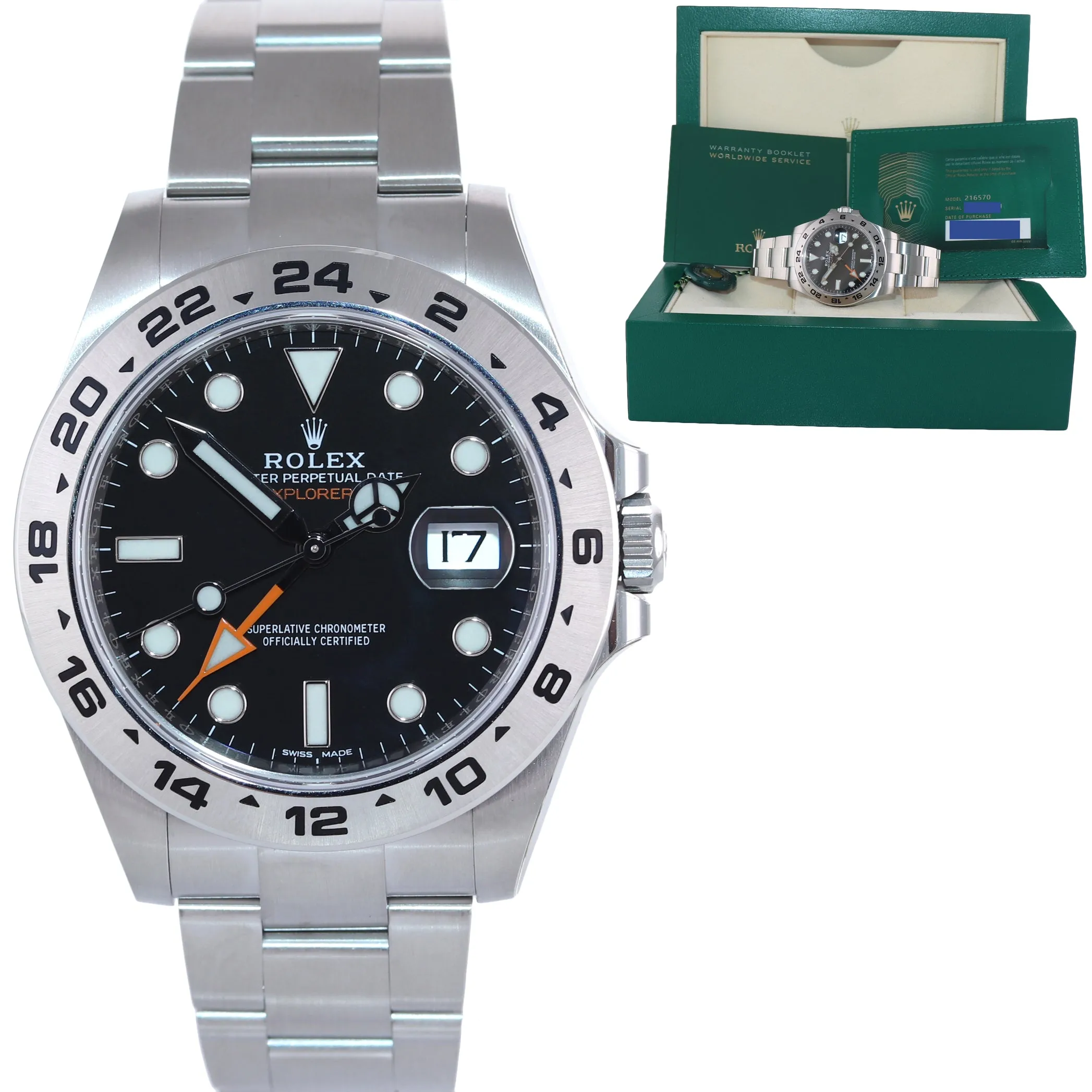 STICKERS 2021 PAPERS Rolex Explorer II 42mm 216570 Black Steel GMT Watch Box