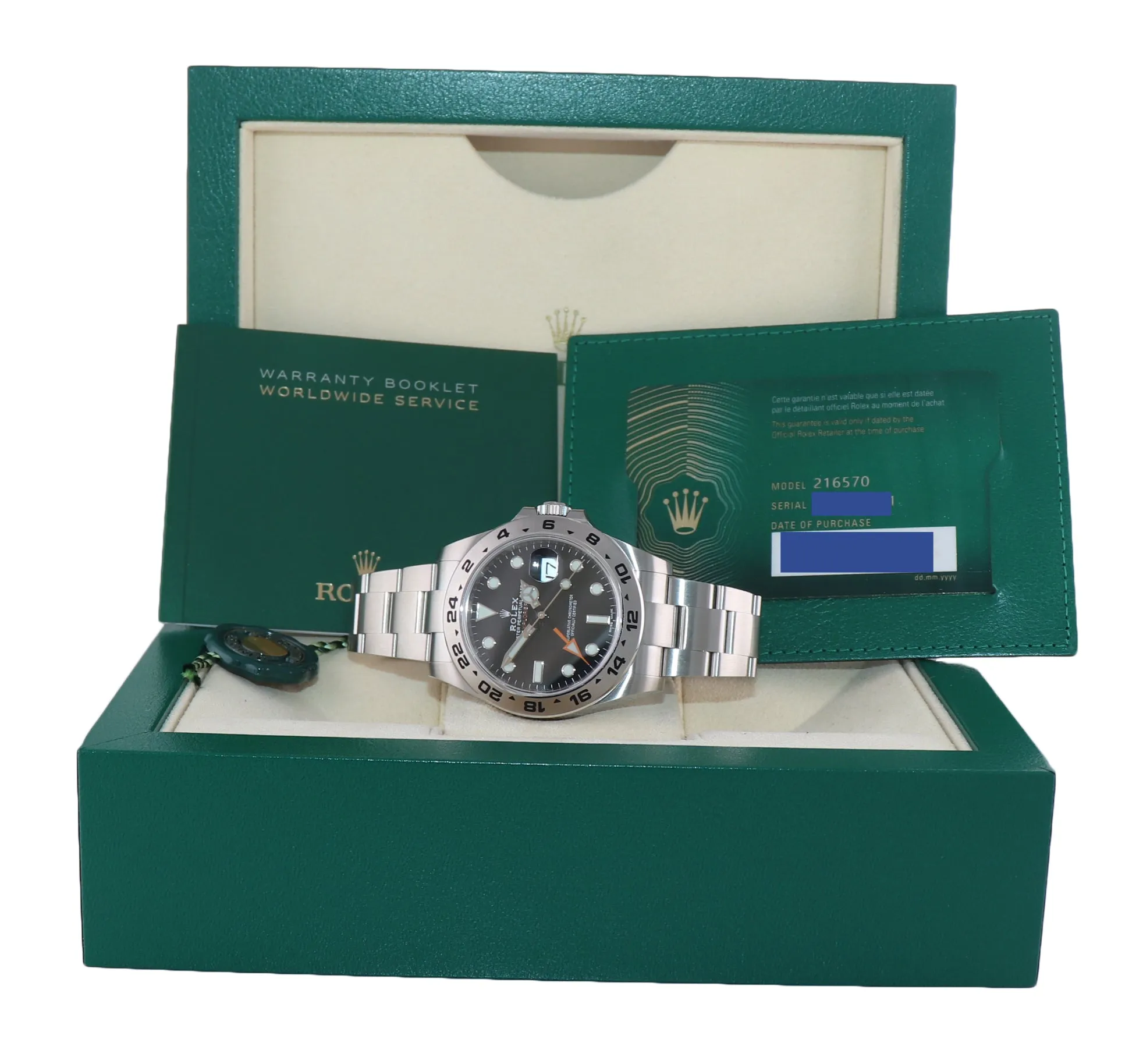 STICKERS 2021 PAPERS Rolex Explorer II 42mm 216570 Black Steel GMT Watch Box