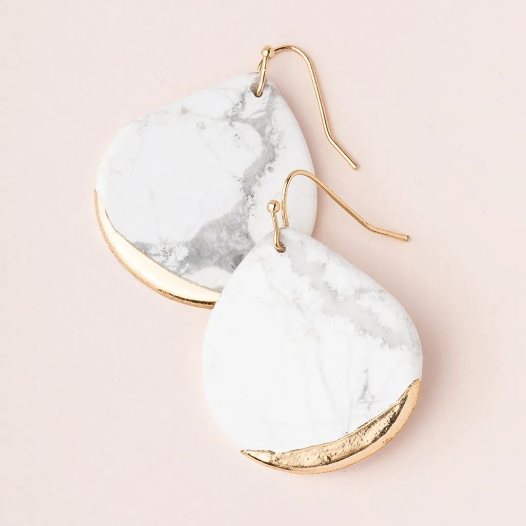 Stone Dipped Teardrop Earrings: Howlite/gold