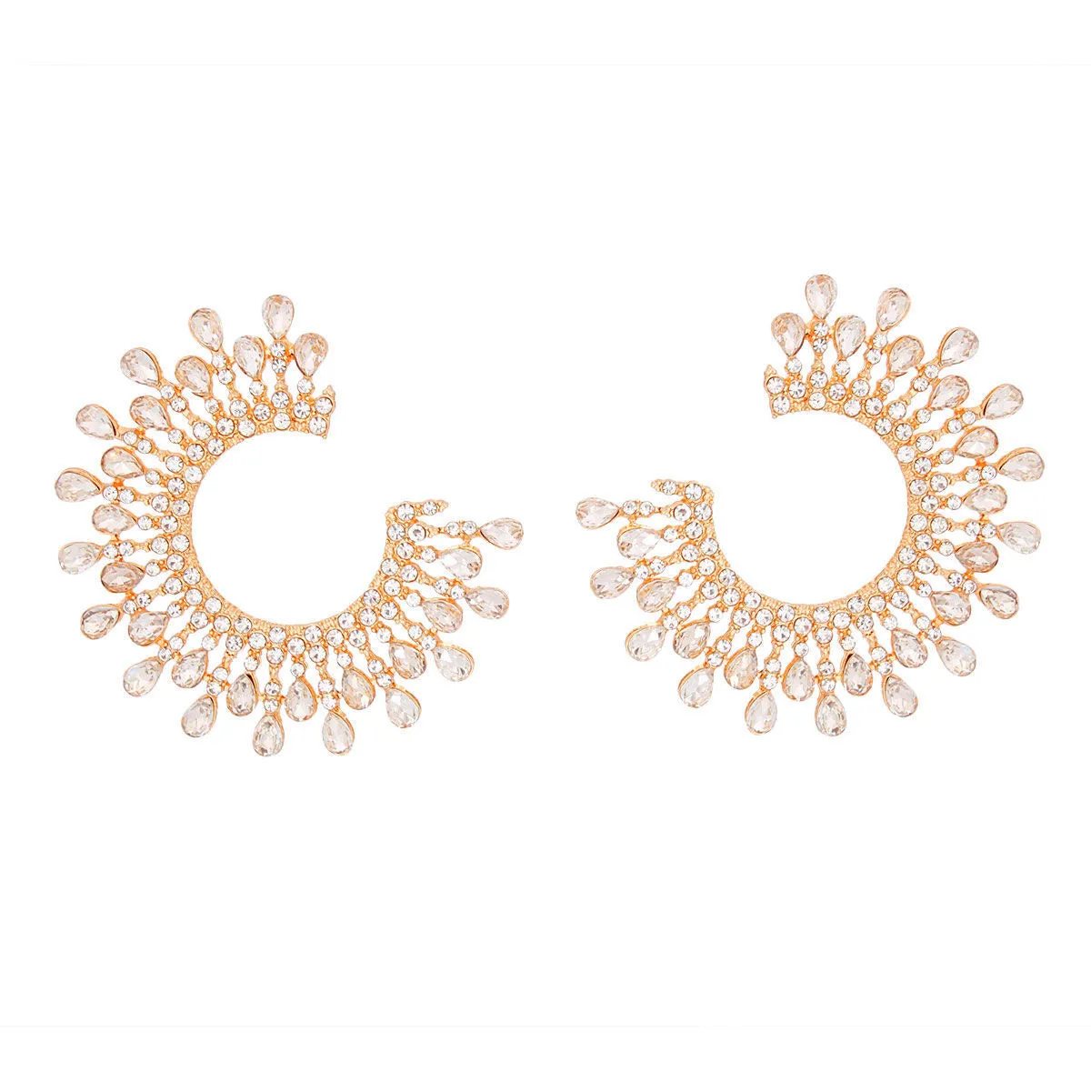 Stud Gold C Shape Stone Earrings