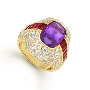 Studio 18K Amethyst and Ruby Diamond Ring