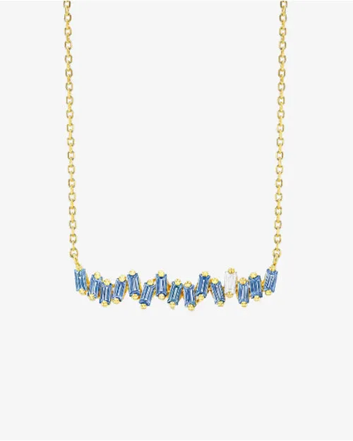 SUZANNE KALAN | Bold Bar Necklace | Baguette-Cut Light Blue Sapphires & White Diamond