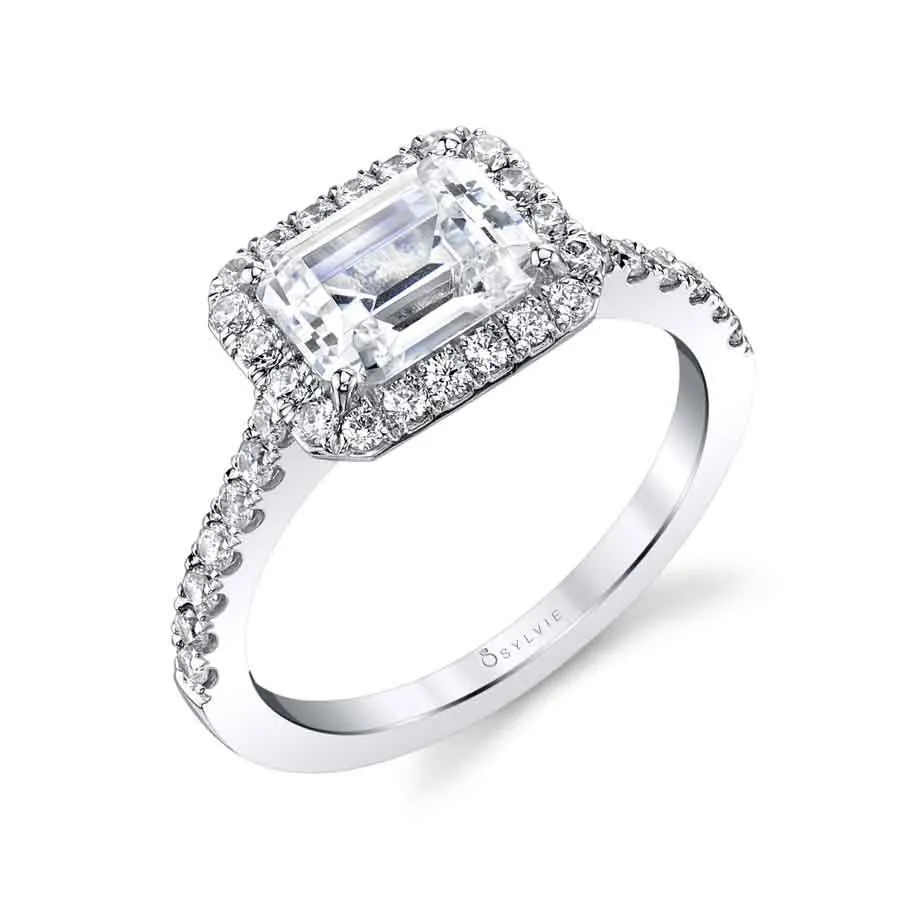 Sylvie Collection 14K White Gold Emerald Engagement Ring Setting