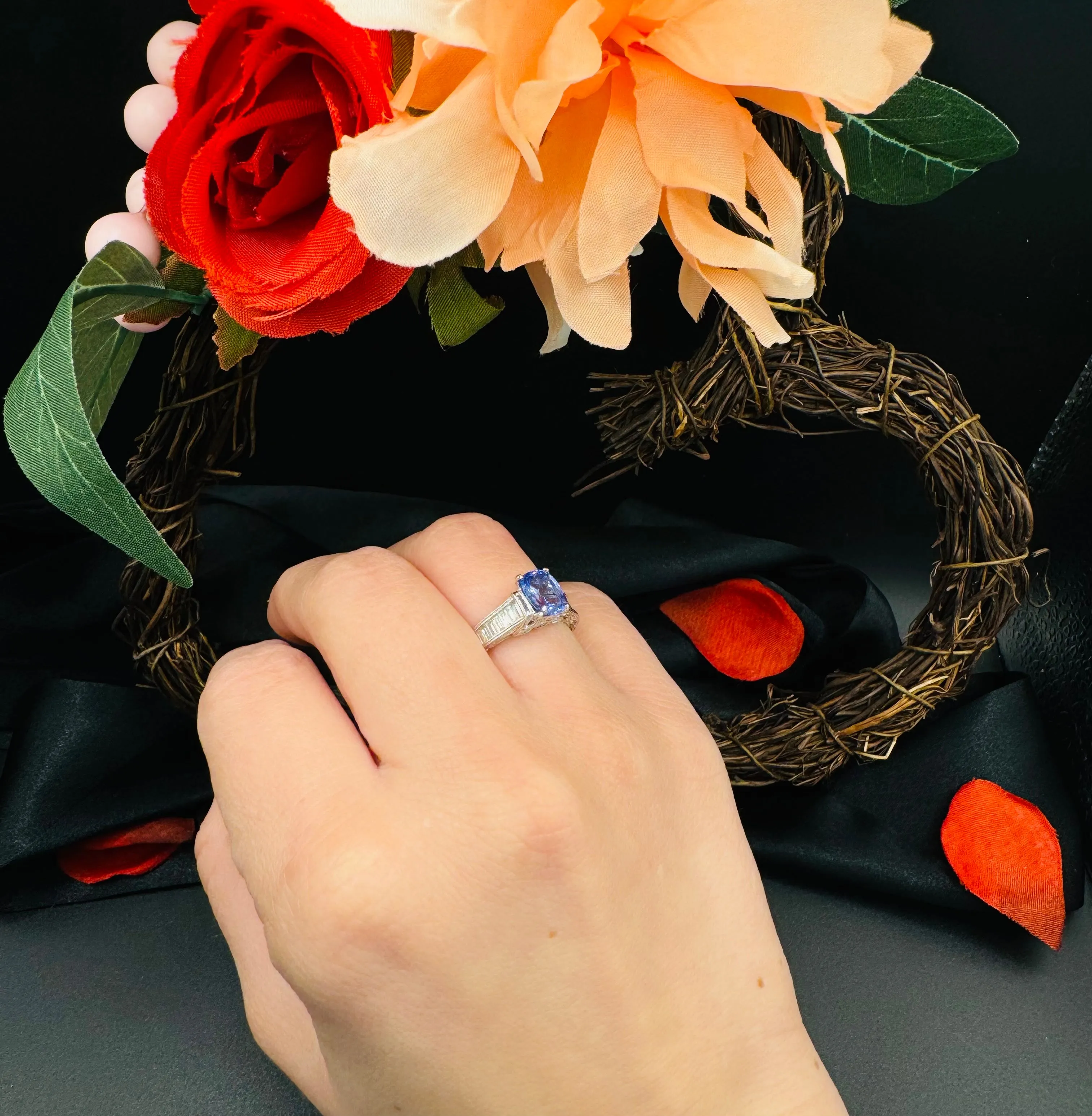 Tanzanite and Diamond Engagement Ring