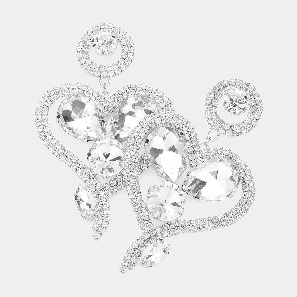 Teardrop and Rhinestone Heart Shaped Evening Earrings |  562805