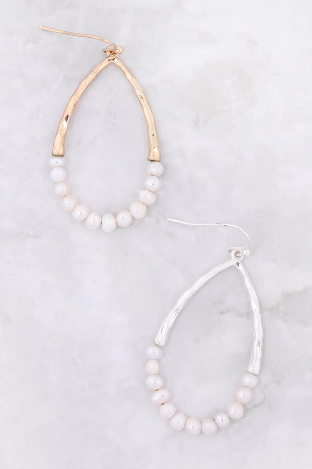 TEARDROP CAST W/ PEARL BEAD FISH HOOK EARRINGS