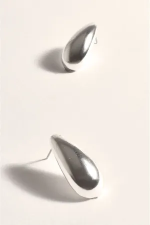 Teardrop Dome Metal Earring Silver