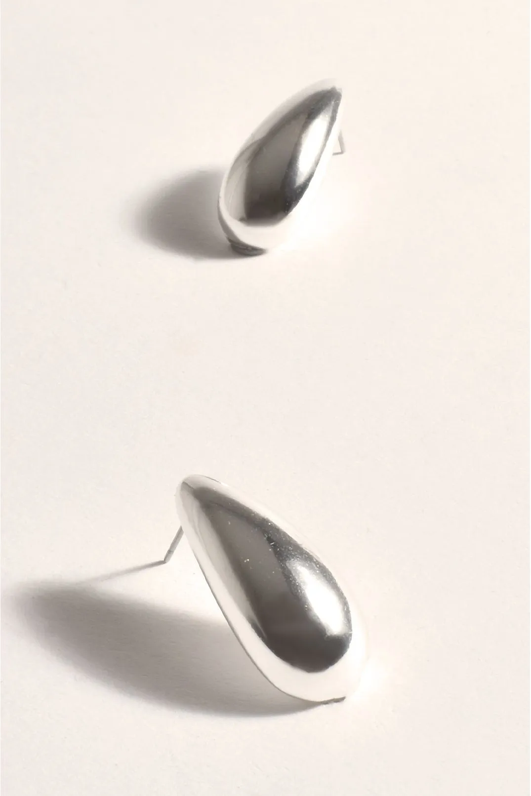 Teardrop Dome Metal Earring Silver