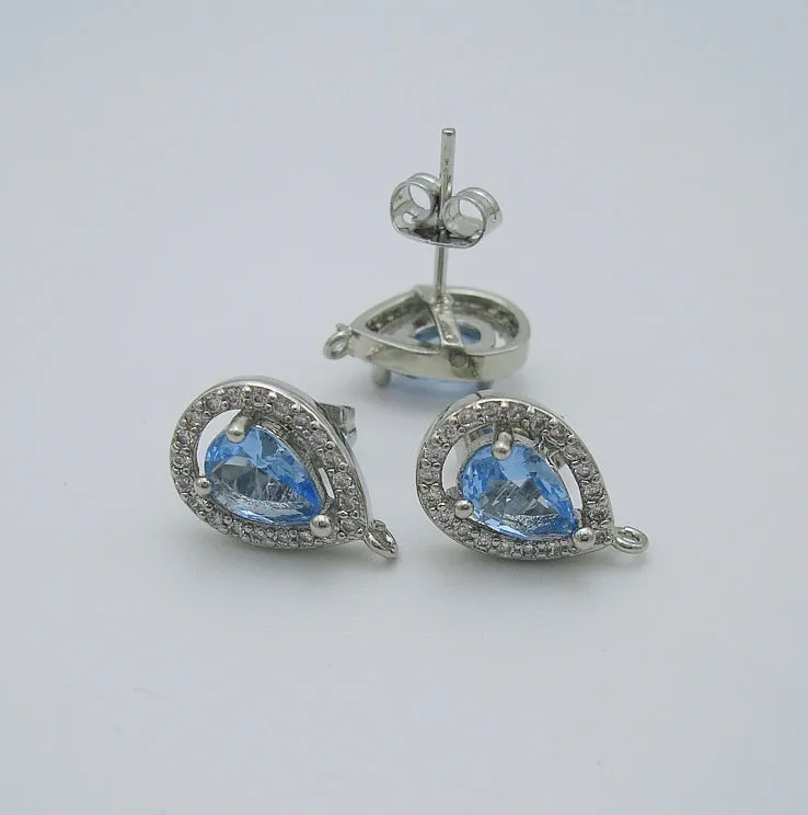 Teardrop Ear Stud Cubic Zirconia CZ Rhodium Plated Earstud Earrings Post