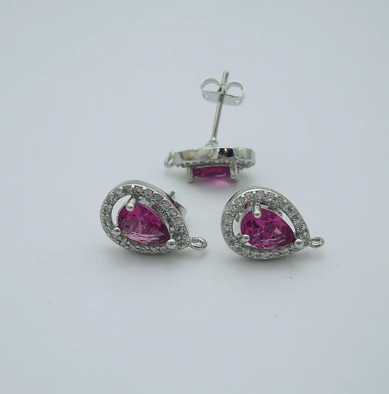 Teardrop Ear Stud Cubic Zirconia CZ Rhodium Plated Earstud Earrings Post