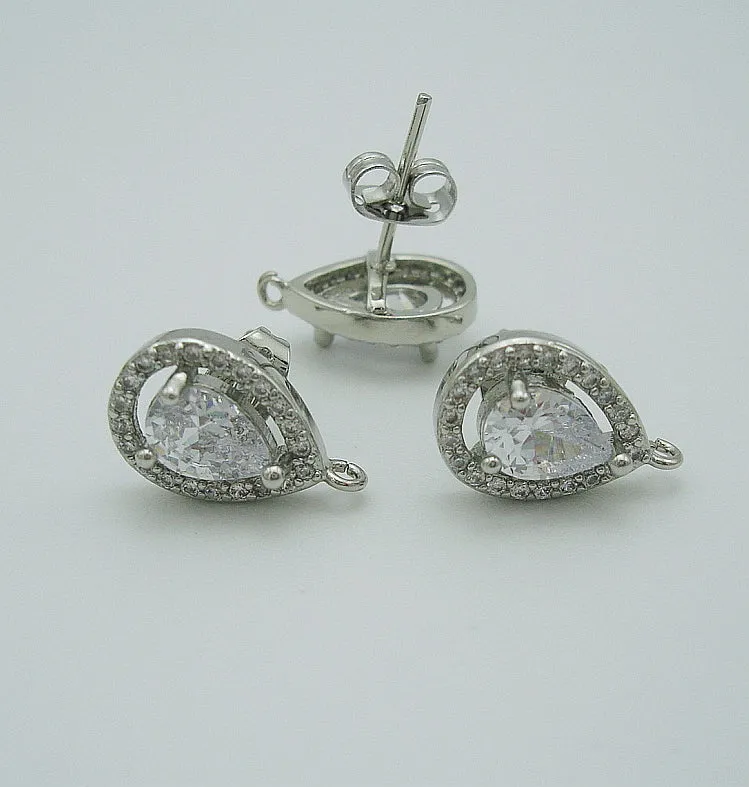 Teardrop Ear Stud Cubic Zirconia CZ Rhodium Plated Earstud Earrings Post