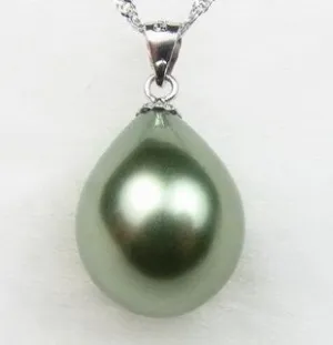Teardrop Shell Pearl Pendent Sterling Silver Necklace, Olive or Purple