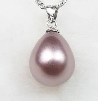 Teardrop Shell Pearl Pendent Sterling Silver Necklace, Olive or Purple