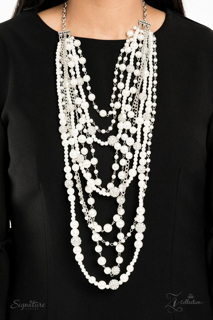 The LeCricia - 2020 Zi Collection White Pearl and Rhinestone Tiered Paparazzi Statement Necklace