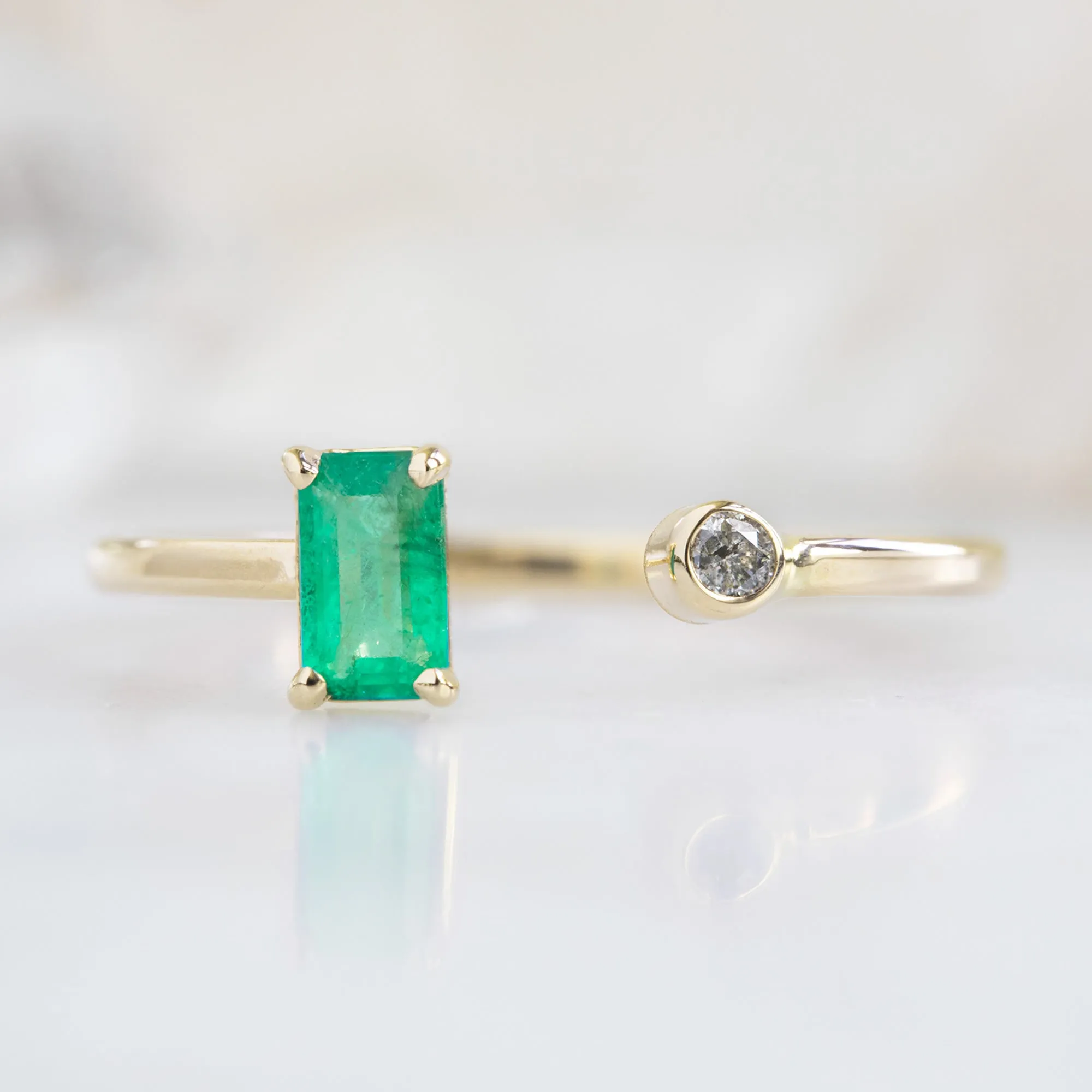 The Open Cuff Emerald   Diamond Ring | 14K Yellow Gold