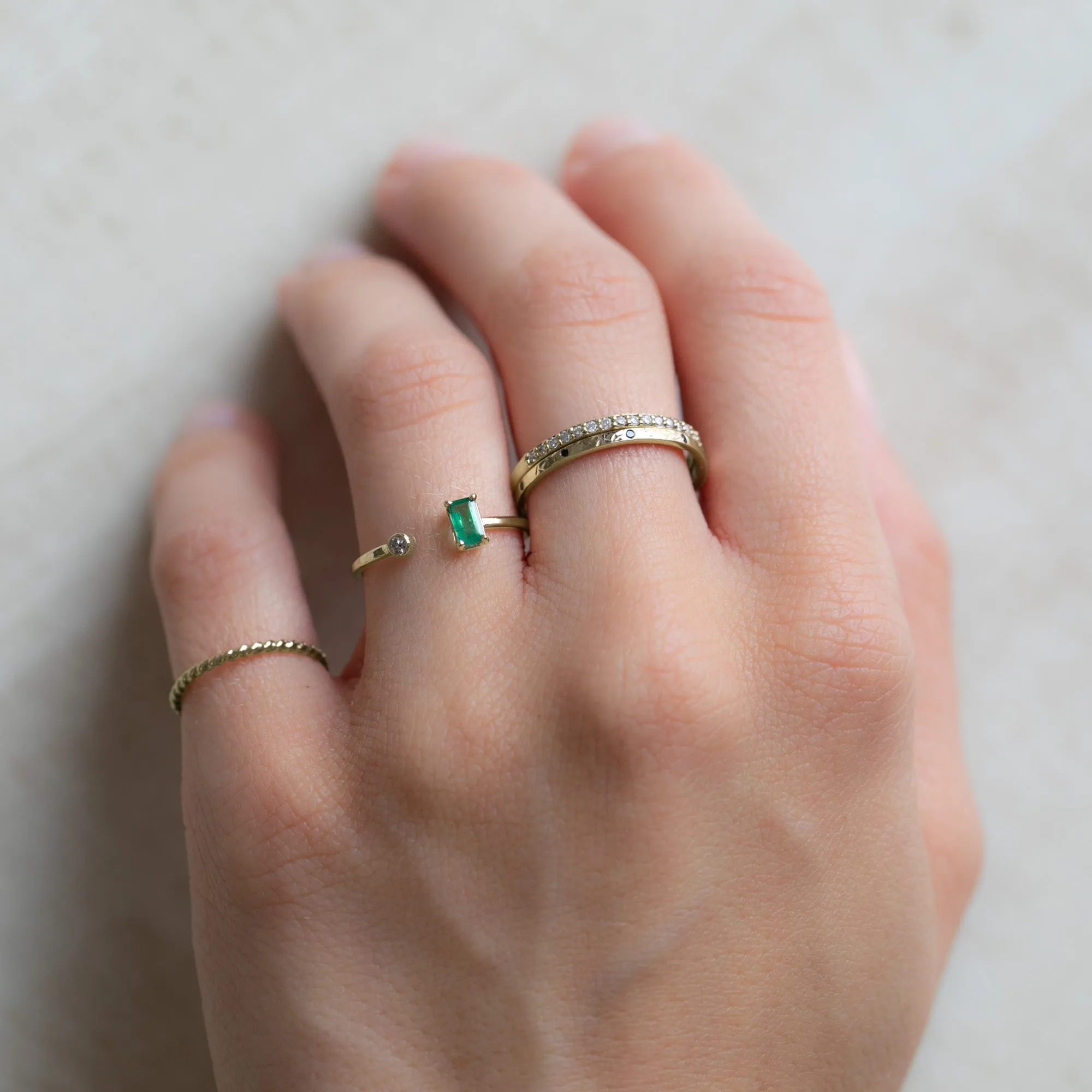 The Open Cuff Emerald   Diamond Ring | 14K Yellow Gold