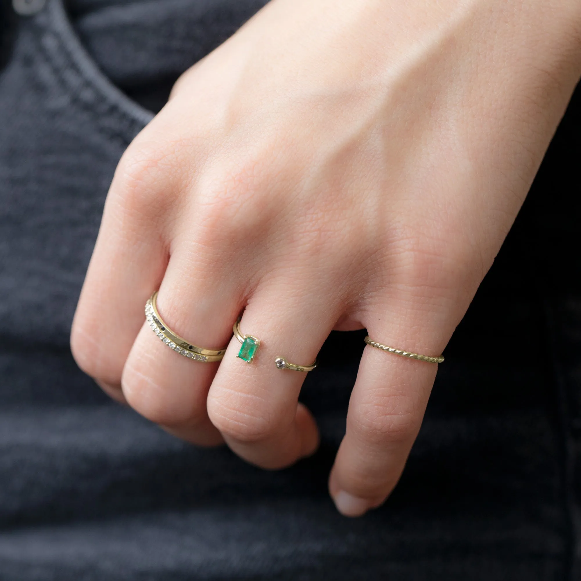 The Open Cuff Emerald   Diamond Ring | 14K Yellow Gold