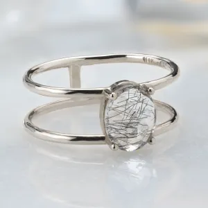 The Tourmaline in Quartz Cage Ring | 10K White Gold