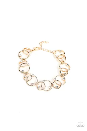 The Universe Revolves Around Me - Gold - White Rhinestone Circle Paparazzi Lobster Claw Bracelet