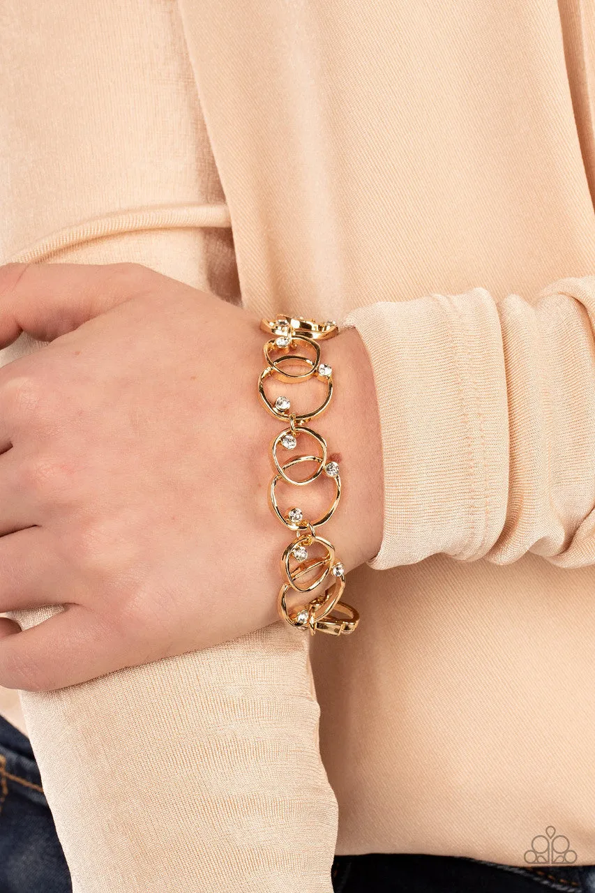 The Universe Revolves Around Me - Gold - White Rhinestone Circle Paparazzi Lobster Claw Bracelet