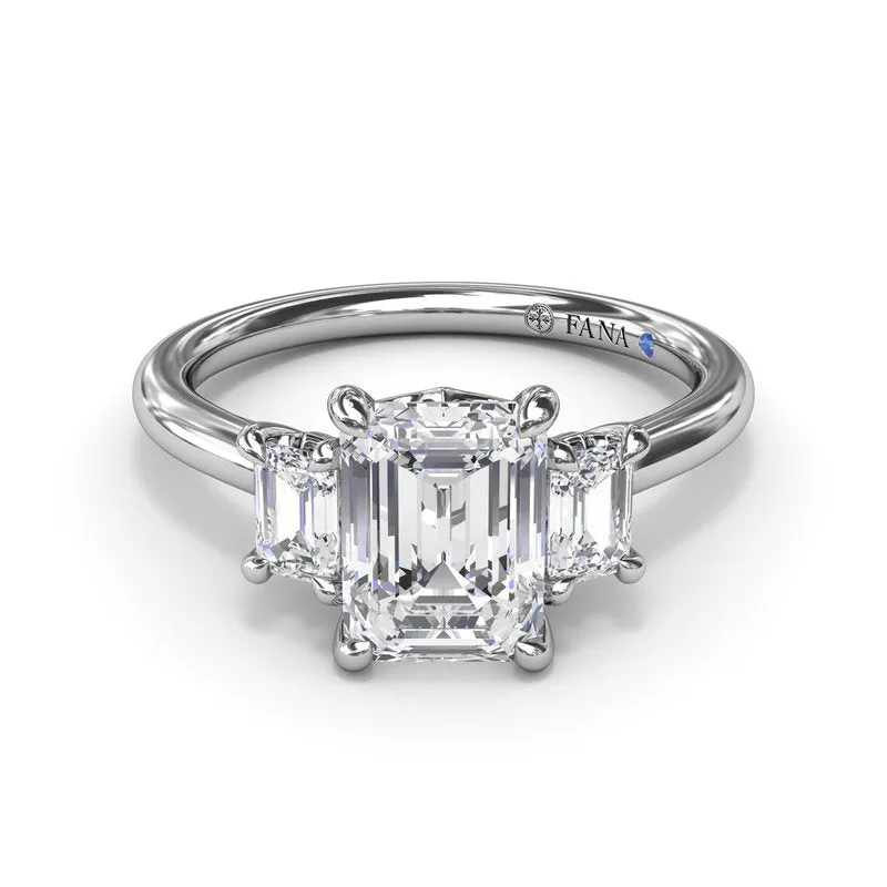Three Stone Emerald Diamond Engagement Ring