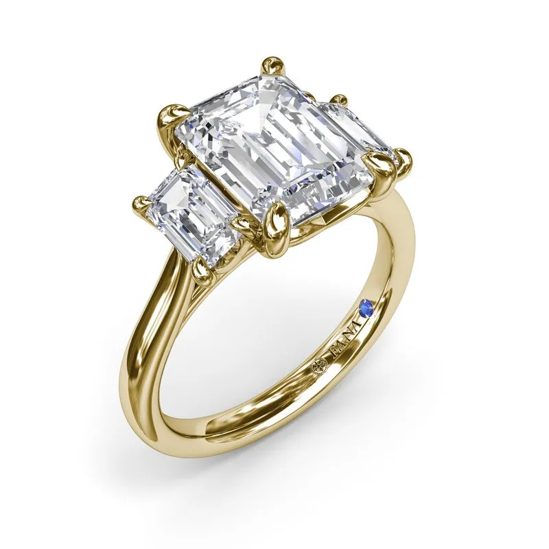 Three Stone Emerald Diamond Engagement Ring