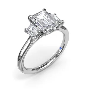 Three Stone Emerald Diamond Engagement Ring