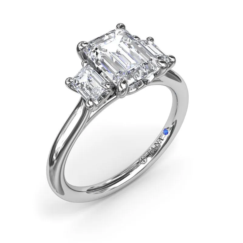 Three Stone Emerald Diamond Engagement Ring