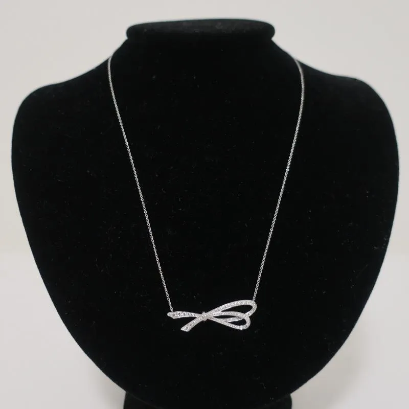 Tiffany & Co. Diamond Bow Necklace 18k White Gold NEW