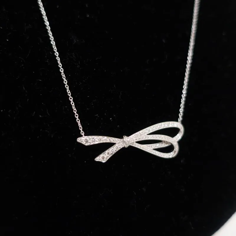 Tiffany & Co. Diamond Bow Necklace 18k White Gold NEW