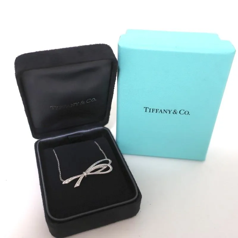 Tiffany & Co. Diamond Bow Necklace 18k White Gold NEW