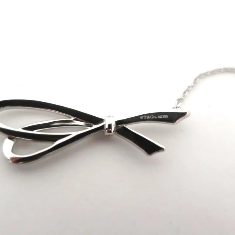 Tiffany & Co. Diamond Bow Necklace 18k White Gold NEW