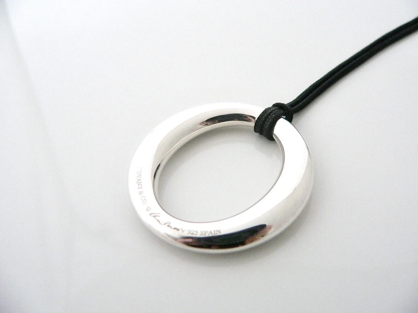 Tiffany & Co Sevillana Necklace Peretti 1.5 Inch Pendant  19 In Silk Cord Love