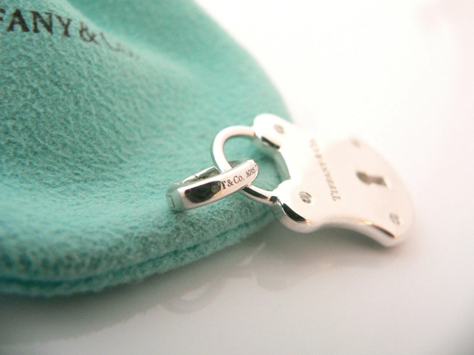 Tiffany & Co Silver Diamond Locks Key Hole Charm Pendant Necklace Bracelet Clasp