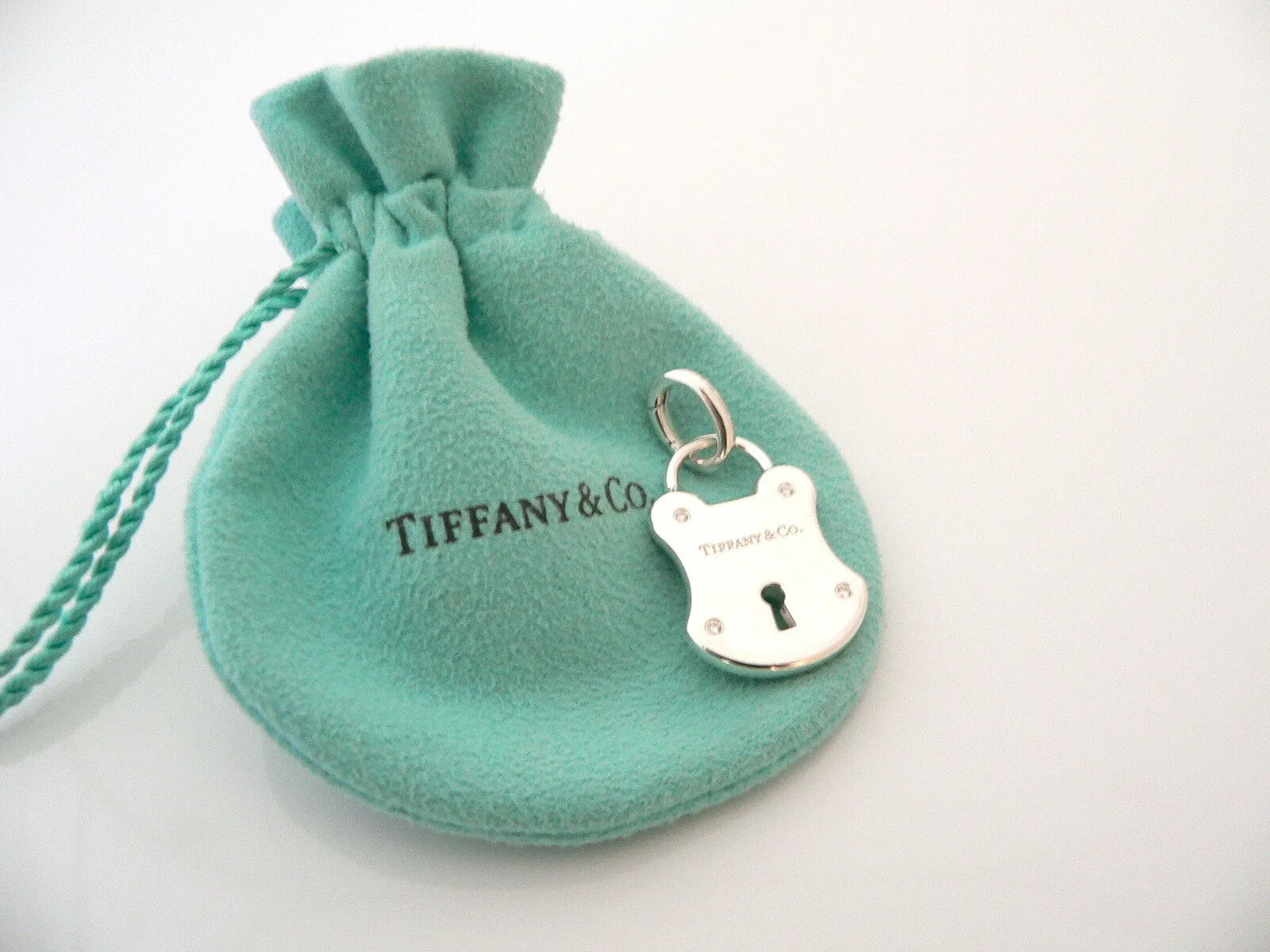 Tiffany & Co Silver Diamond Locks Key Hole Charm Pendant Necklace Bracelet Clasp